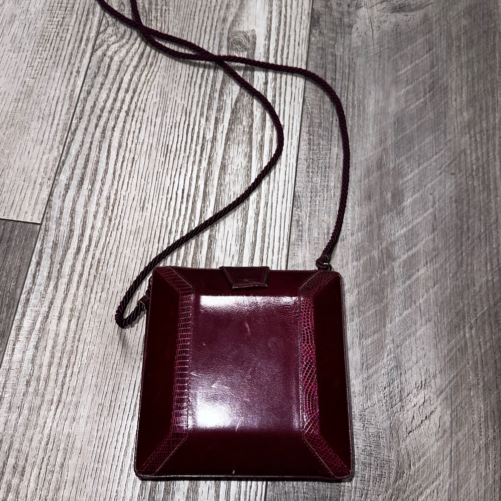 Vintage Studio R burgundy leather reptile print Italian Leather hard shell purse
